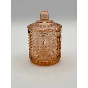 Vintage Windsor Pink Indiana Glass Jam Jar with Lid Diamond Pressed Glass Pink